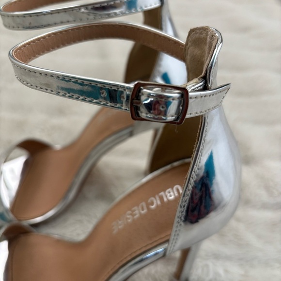 Public Desire Silver Stiletto High Heels with Ankle Strap Size 7 - Picture 8 of 13